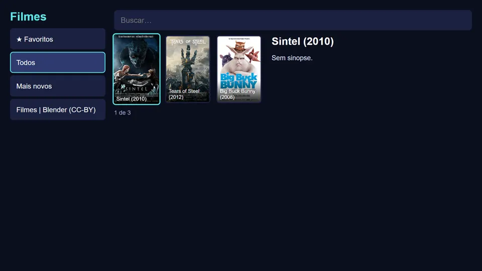 Lista de filmes no SoulFork TV