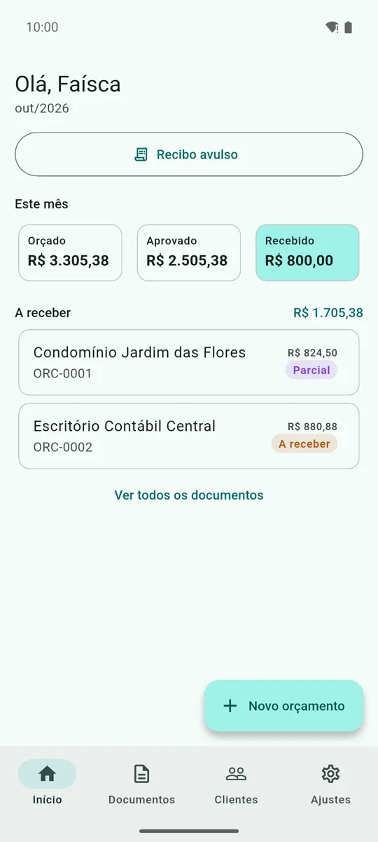 Tela inicial do Meu Orçamento