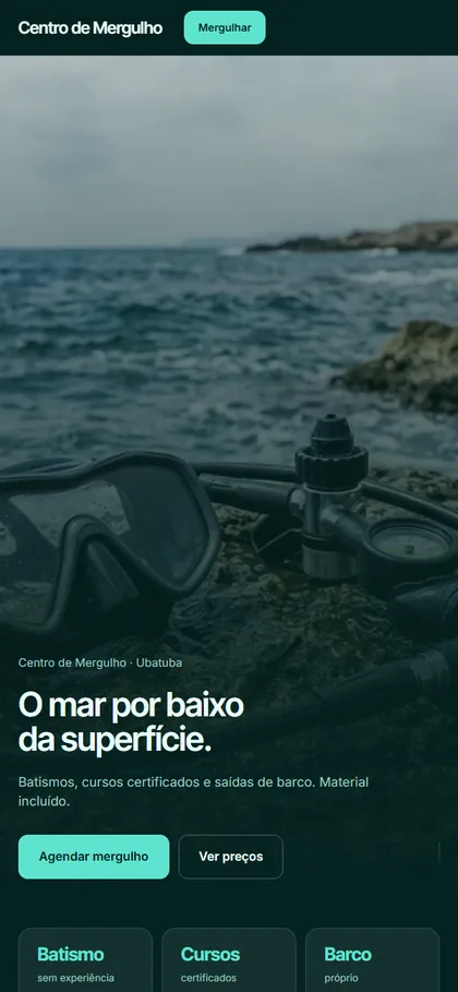 Modelo de site para mergulho no celular