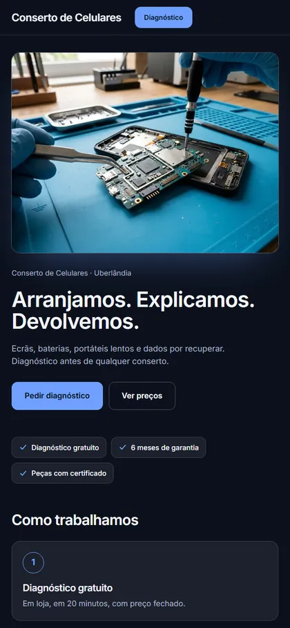 Modelo de site para reparações no celular