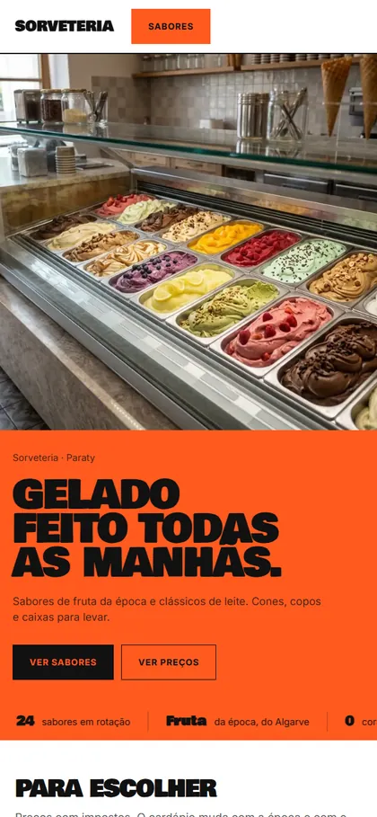 Modelo de site para sorveteria no celular