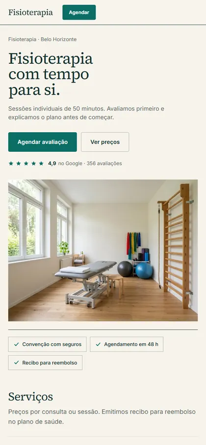 Modelo de site para fisioterapia no celular