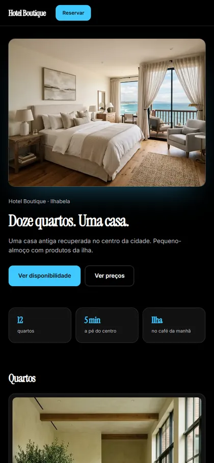 Modelo de site para hotel boutique no celular