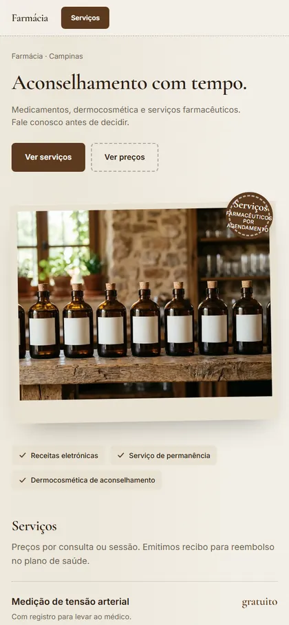 Modelo de site para farmácia no celular