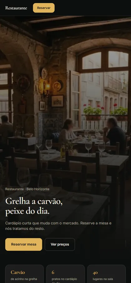 Modelo de site para restaurante no celular