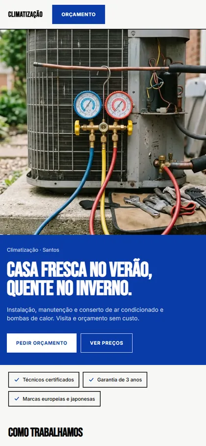 Modelo de site para climatização no celular