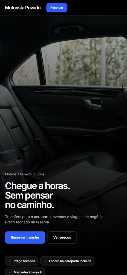 Modelo de site para motorista privado no celular