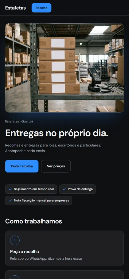 Modelo de site para estafetas no celular