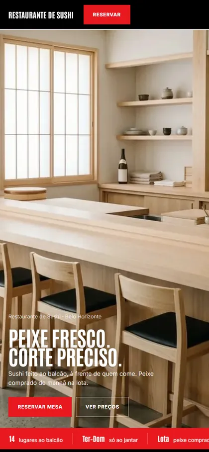 Modelo de site para sushi no celular