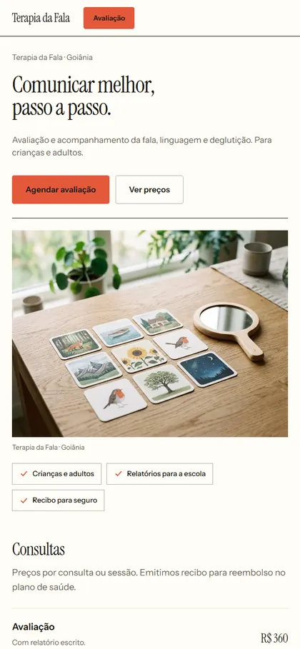 Modelo de site para terapia da fala no celular