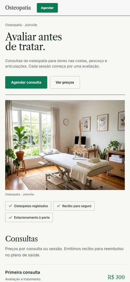 Modelo de site para osteopata no celular