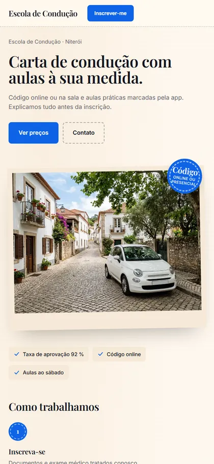 Modelo de site para escola de condução no celular