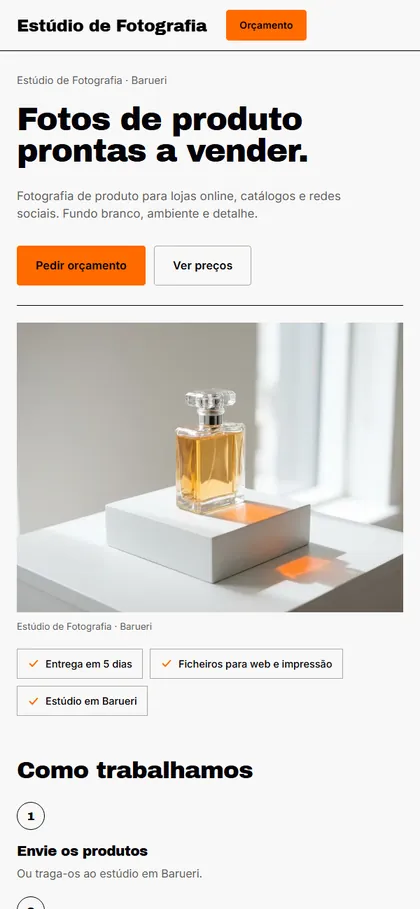 Modelo de site para fotografia de produto no celular