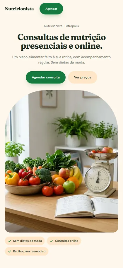 Modelo de site para nutricionista no celular