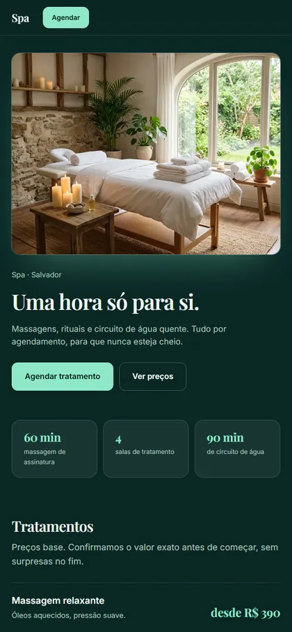 Modelo de site para spa no celular