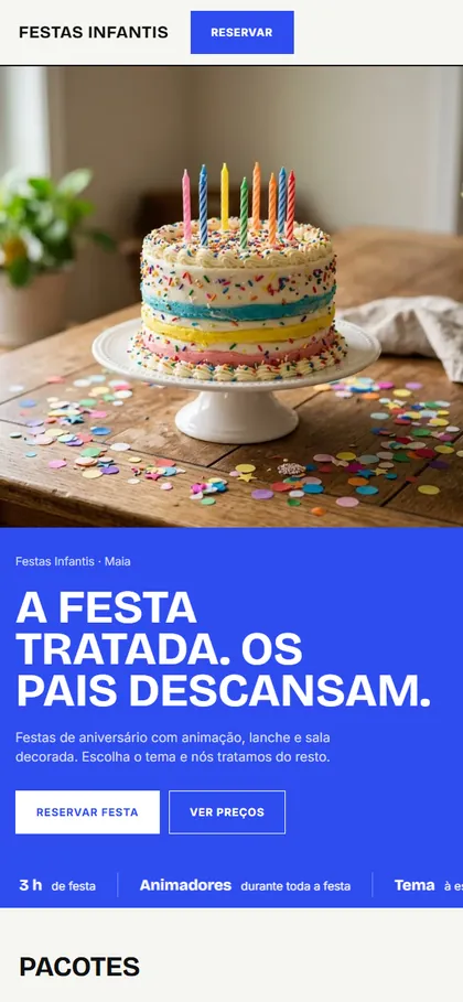 Modelo de site para festas infantis no celular