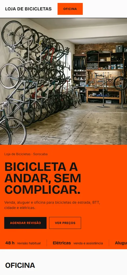 Modelo de site para bicicletas no celular