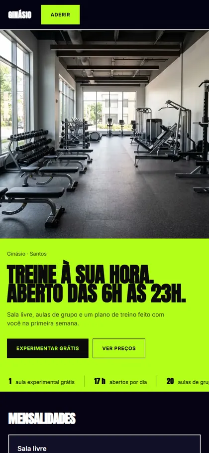 Modelo de site para ginásio no celular