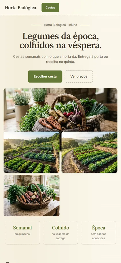 Modelo de site para horta biológica no celular