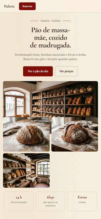 Modelo de site para padaria no celular