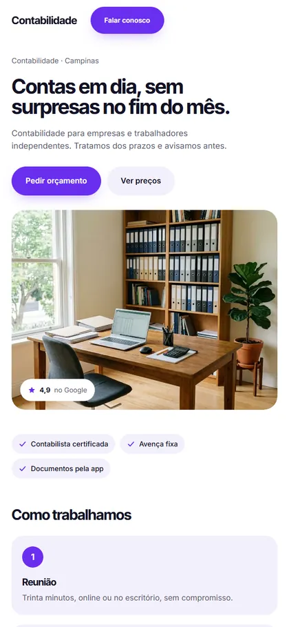 Modelo de site para contabilidade no celular