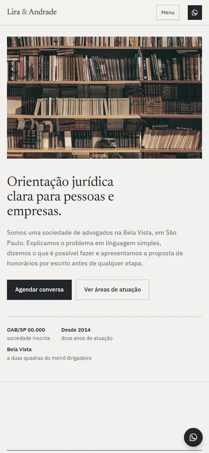 Modelo de site para advocacia no celular