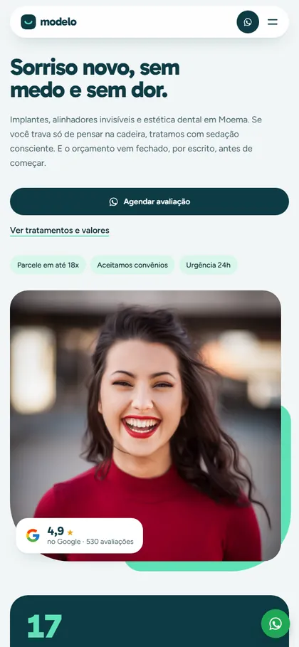 Modelo de site para clínica odontológica no celular