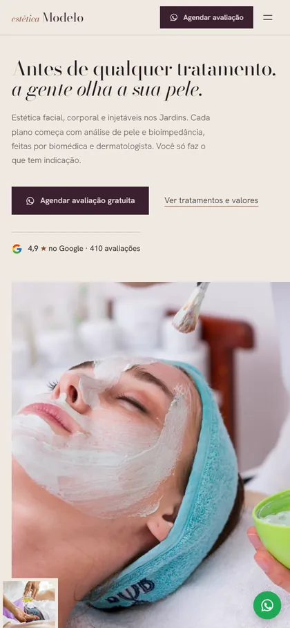 Modelo de site para clínica de estética no celular