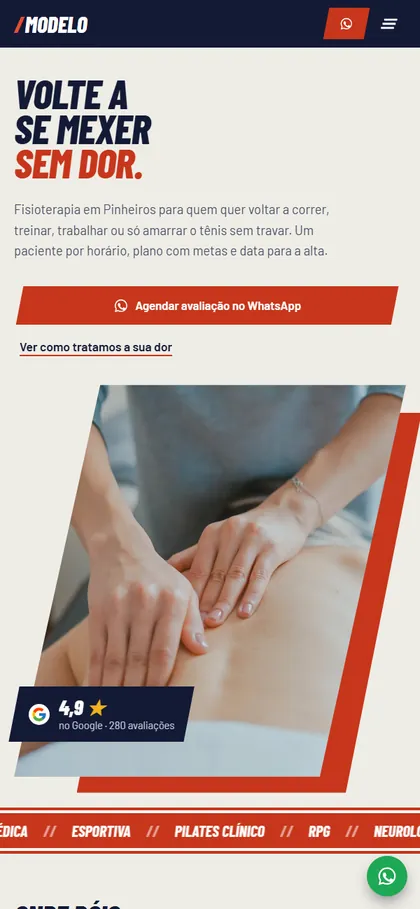 Modelo de site para fisioterapia no celular