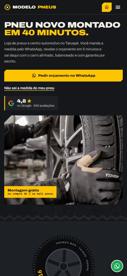 Modelo de site para pneus e autocentro no celular