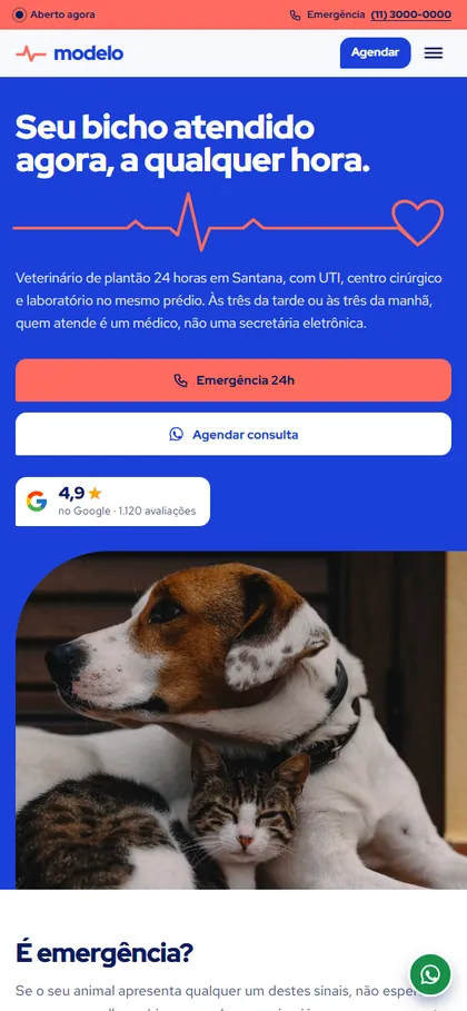 Modelo de site para veterinário 24h no celular