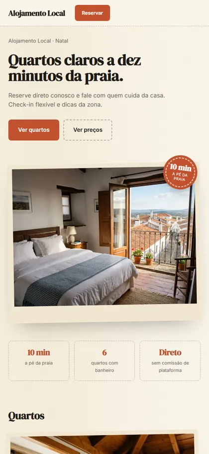 Modelo de site para hospedagem local no celular