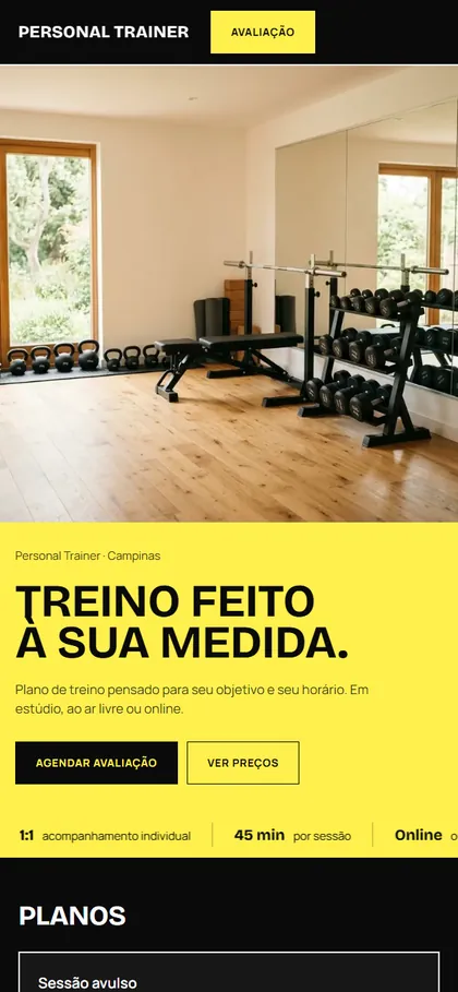 Modelo de site para personal trainer no celular