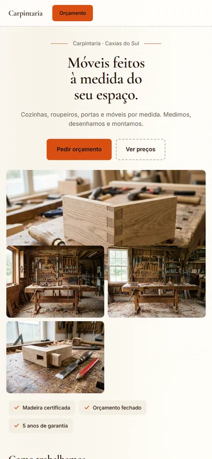Modelo de site para carpintaria no celular