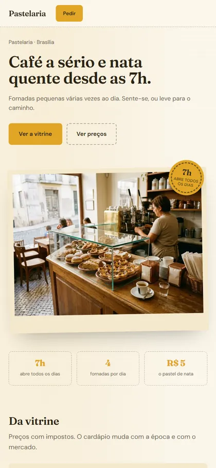 Modelo de site para pastelaria no celular