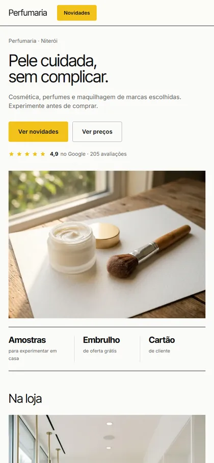 Modelo de site para perfumaria no celular