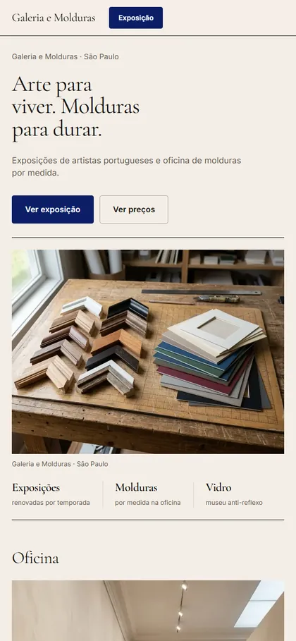 Modelo de site para galeria no celular