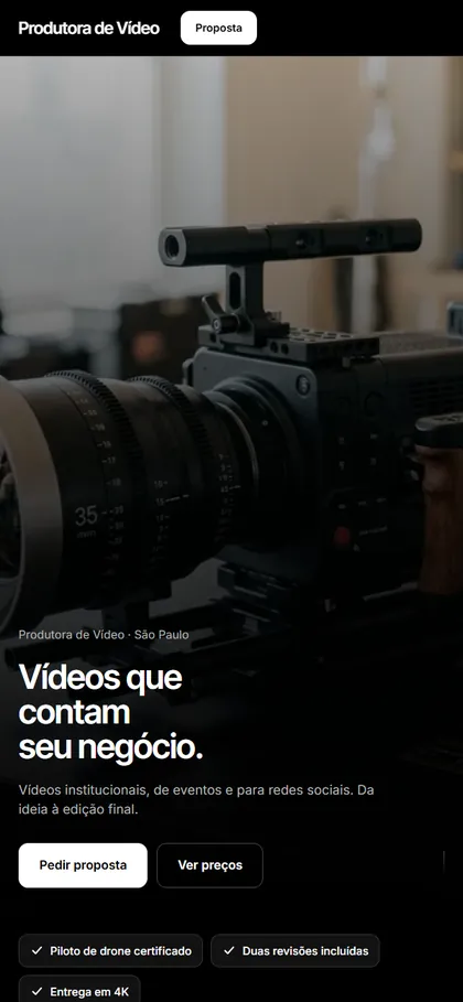 Modelo de site para produtora de vídeo no celular