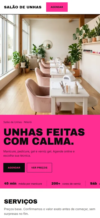 Modelo de site para salão de unhas no celular