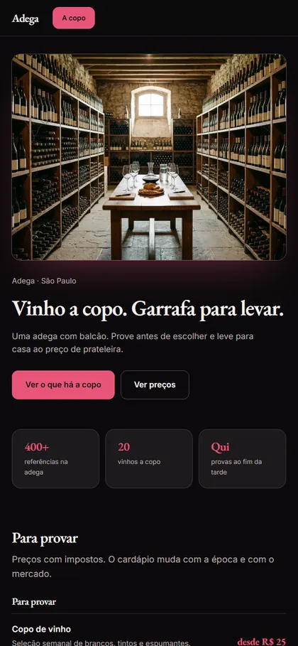 Modelo de site para adega no celular