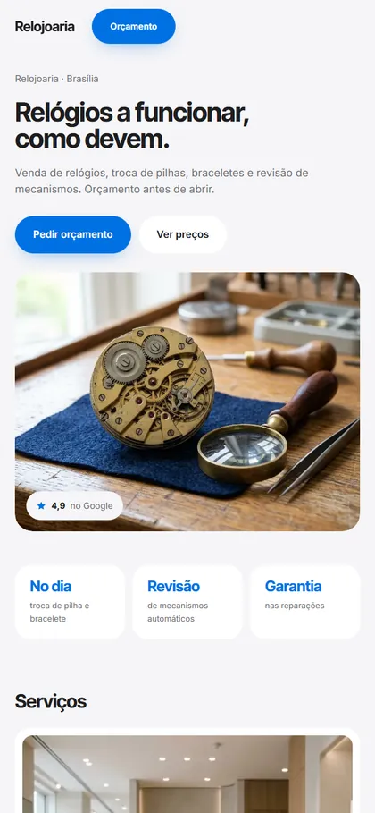 Modelo de site para relojoaria no celular