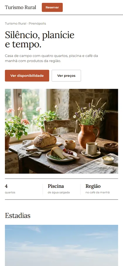 Modelo de site para turismo rural no celular