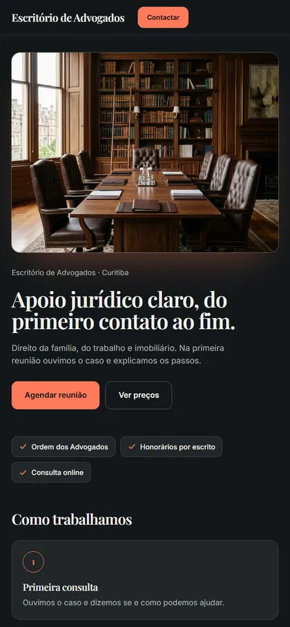 Modelo de site para advocacia no celular