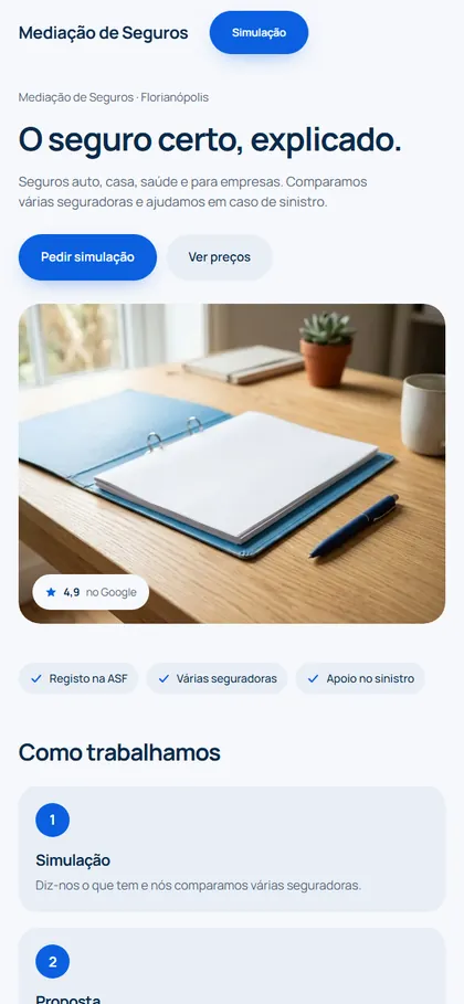 Modelo de site para seguros no celular