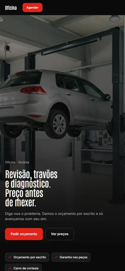 Modelo de site para oficina no celular