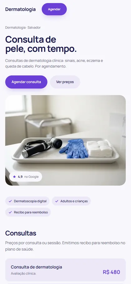 Modelo de site para dermatologia no celular
